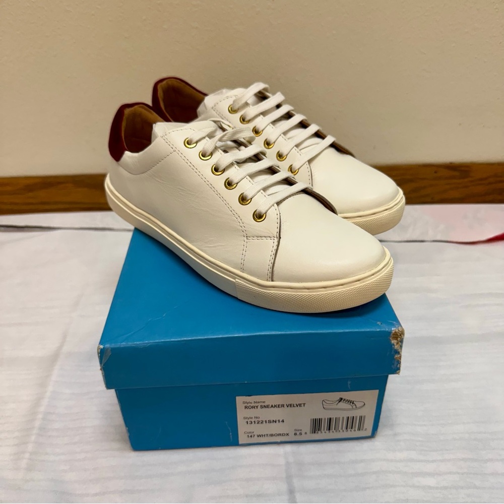 Jack Rogers Rory Sneaker Velvet Women’s White/Bordeaux Shoes Size 8.5 New
